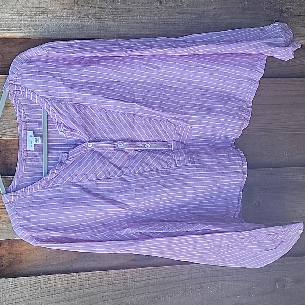 J Jill Love Linen Pink Striped Women's Linen Top Long Sleeve 3X